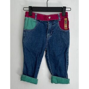 Vintage Weebok Size 18M Color Block Jeans Magenta Purple Teal Flip Cuff Reebok